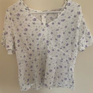 NWT White and Lavender Loft Peplum Top